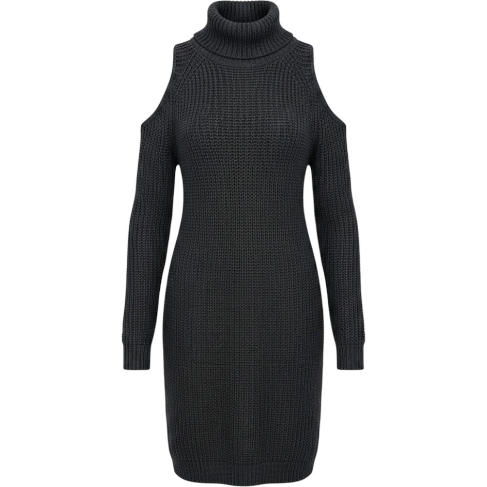 John + Jenn Womens Charcoal Black Cold Shoulder Cowl Neck Chunky Knit Dress XS